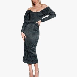 Off The Shoulder Dress with Fitted Midi Skirt – Corset Based, Bodycon, Small